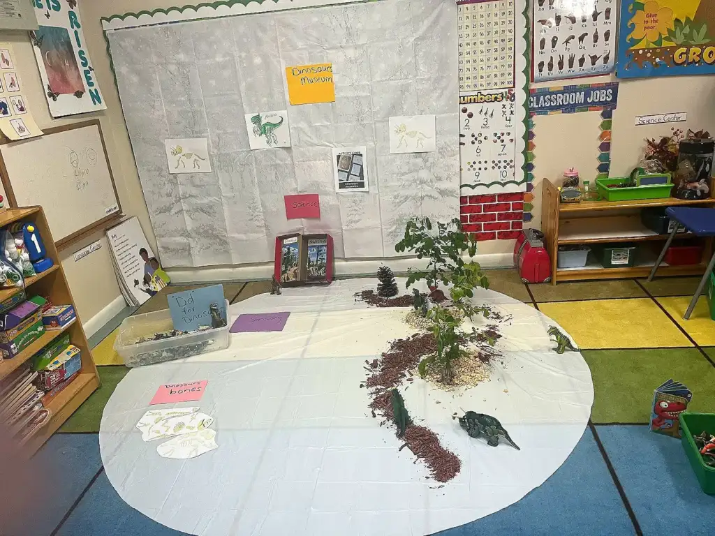Dinosaur museum theme set up in the classroom